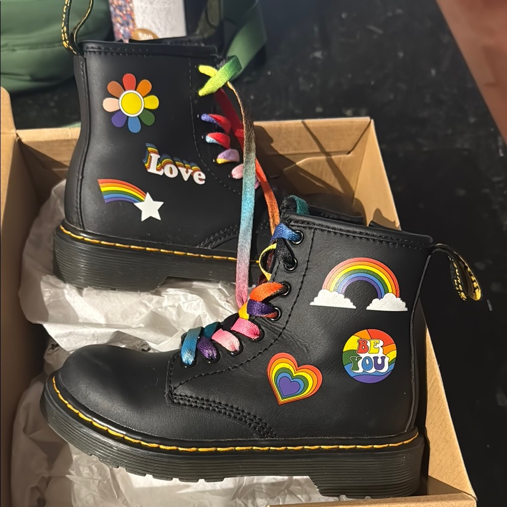 Dr. Martens Kids Boots - Black with Rainbow Accents